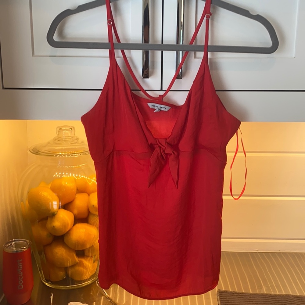 red silk tank with tie